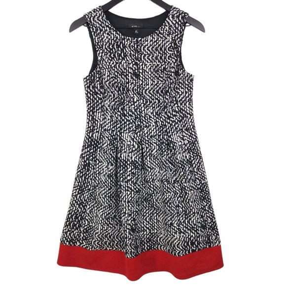 Alyx Petite Dress Size 10P Black White Print Sleeveless Pleats Stretch Party - Picture 3 of 9